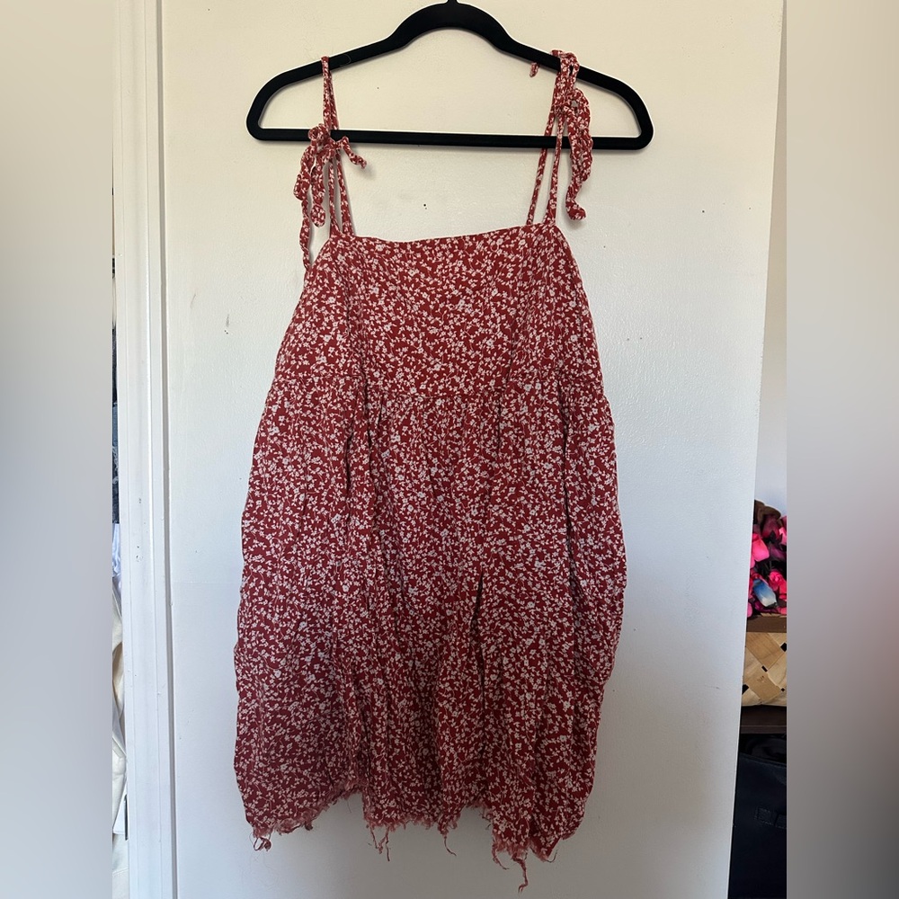 Old Navy Brick Red Floral Babydoll Dress